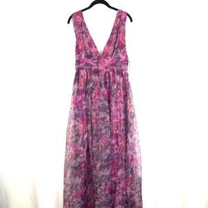 Lulus Garden Romance Magenta Floral Print Organza Maxi Dress Size Medium New